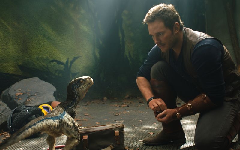 Dino-Flüsterer Owen (Chris Pratt) mit seinem Liebling, Raptor-Dame Blue, in "Jurassic World: Das gefallene Königreich": Der Dreh der Fortsetzung des Blockbusters musste aufgrund der Corona-Pandemie unterbrochen werden.