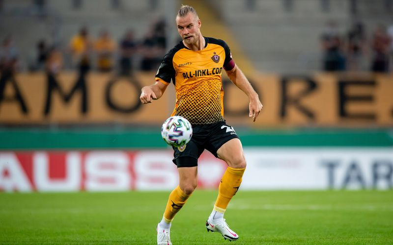 Kapitän Sebastian Mai, Torschütze zum 4:1 gegen den HSV im DFB-Pokal, eröffnet mit Dynamo Dresden die Drittliga-Saison beim 1.FC Kaiserslautern.