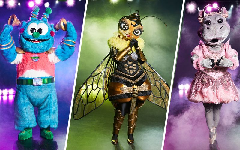 Drei der neuen Kostüme der Herbst-Staffel "The Masked Singer": ein Alien, eine Biene und ein Nilpferd.