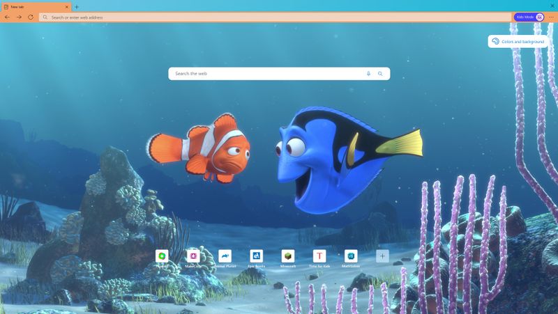 Im Kindermodus können die Nutzer ihren Browser selbst gestalten, etwa mit Motiven aus Disney-Filmen wie "Findet Nemo".