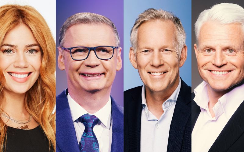 In einer neuen RTL-Show empfängt Moderatorin Palina Rojinski die Star-Moderatoren Günther Jauch (von links), Johannes B. Kerner und Guido Cantz.