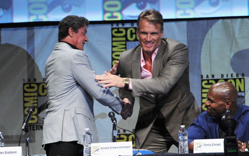 Streit zwischen den ehemaligen Filmkollegen Sylvester Stallone (links) und Dolph Lundgren. Beide standen gemeinsam für "Rocky" vor der Kamera, nun soll ein Spin-off-Projekt über Lundgrens Rolle geplant sein. 