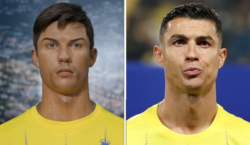 Ob Cristiano Ronaldo (rechts) dieses Ebenbild von sich gefallen hat? Die Wachsfigur des portugiesischen Fußballidols war bei einer Ausstellung im saudi-arabischen Riad zu sehen. Aber er befindet in guter Gesellschaft: Viele Promis mussten schon missratene Doubles von sich erdulden. Die gruseligsten, aber auch die gelungensten Doppelgänger sehen Sie in der Galerie! 