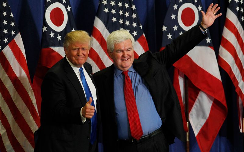 Donald Trump (links) mit Newt Gingrich, einem Pionier des konservativen Populismus in den 80er-Jahren, an dessen aggressivem Verhalten sich der Präsident orientiert.