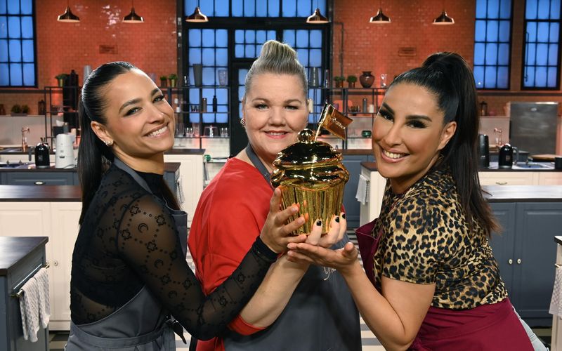 Im Finale von "Das große Promibacken" kämpften sie um den Sieg, von links: Amiry Aly, Manuela Wisbeck und Senna Gammour.