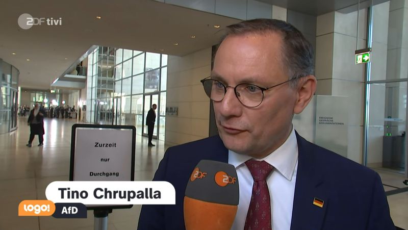 AfD-Chef Tino Chrupalla sprach am Dienstag in den "logo!"-Kindernachrichten.