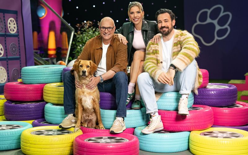 Seit 2021 zeigen ehrgeizige Halter und ihre talentierten Hunde, wie präzise, schnell und harmonisch sie gemeinsam anspruchsvolle Parcours meistern. Jetzt startet die fünfte Staffel "Top Dog Germany - Der beste Hund Deutschlands". Moderiert wird sie von Frank "Buschi" Buschmann (links), Victoria Swarovski und Jan Köppen.