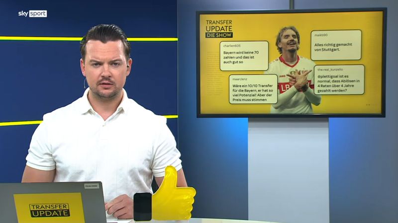 Florian Plettenberg moderiert bei Sky die Sendung "Transfer Update".