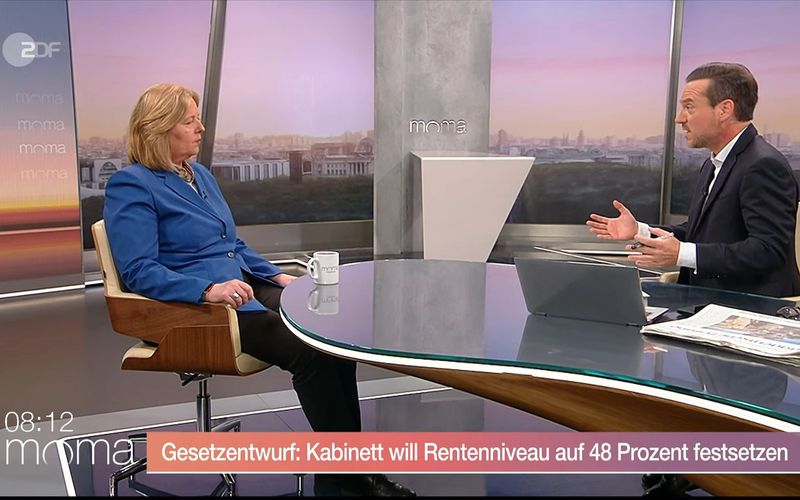 ZDF-Moderator Andreas Wunn fühlt SPD-Chefin Bärbel Bas bezüglich der Rente auf den Zahn.