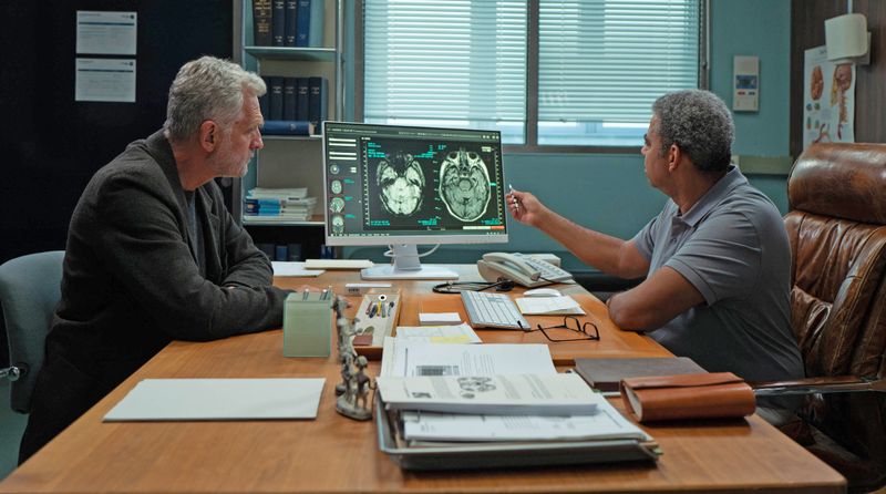 Erschütternde Disgnose: Der Neurologe Dr. Gormheimer (Falilou Seck, rechts) erklärt Nabrow (Walter Sittler) die vaskuläre Demenz, die in seinem Gehirn voranschreitet.