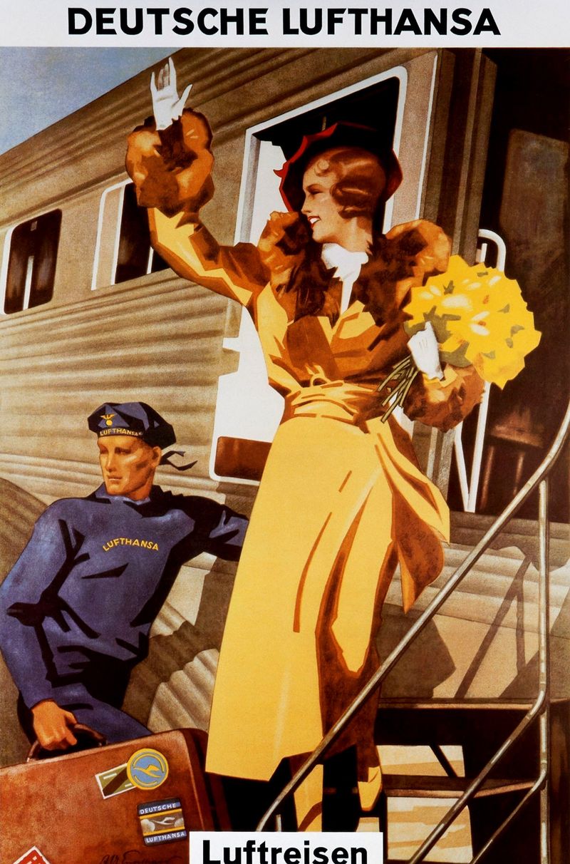In den frühen 1930er-Jahren warben Plakate mit "Luftboys" - jungen Lufthansa-Helfern - für die deutsche Fluglinie mit Erfolg.