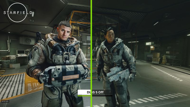 So sieht Bethesdas Weltraum-Epos "Starfield" mit (links) und ohne (rechts) DLSS 5 aus.