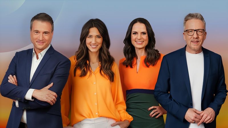 Sie führen durch die neue dreistündige Sendung "Deutschland am Morgen": (von links) Jörg Boecker, Sabrina Ilski, Sybille Scharr und Jan Malte Andresen.