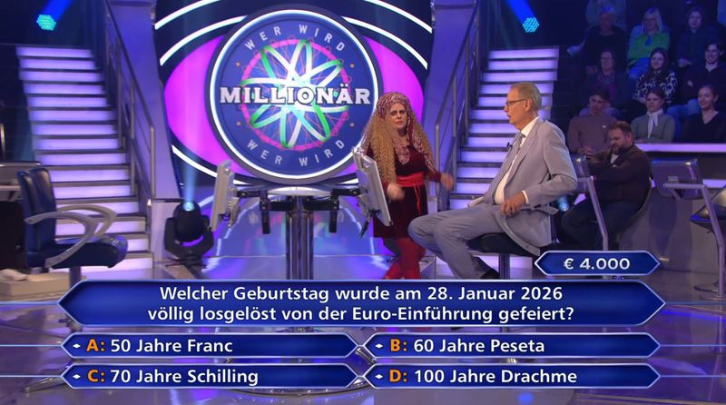 "Kommen Sie mir bitte nicht zu nahe", warnte Günther Jauch: Kandidatin Sylvia Schindler hatte plötzlich ihren Platz verlassen.