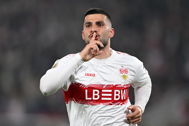 Kann er mit seinem Torriecher den Bayern gefährlich werden? Hier feiert Deniz Undav vom VfB Stuttgart seinen Heimspiel-Halbfinaltreffer gegen den Sport-Club Freiburg im April 2026.