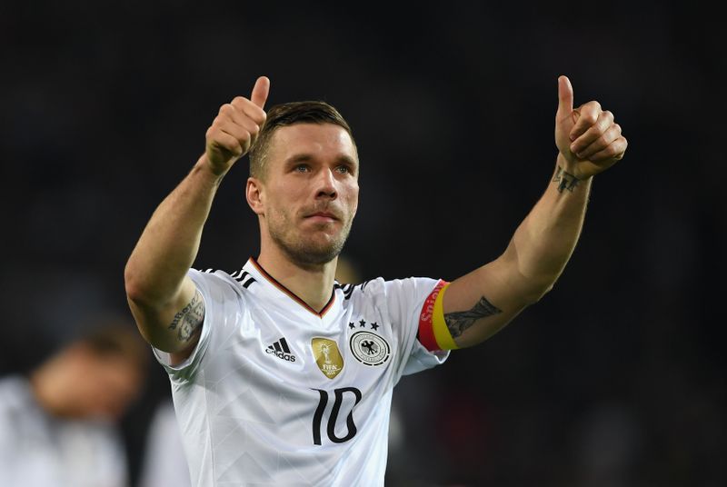 Lukas Podolski im März 2017 bei seinem letzten Länderspiel für Deutschland. Insgesamt ist der schussstarke Angreifer 130 Mal für Deutschland aufgelaufen.